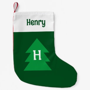 Dark Green Christmas Tree Custom Initial Elegant Small Christmas Stocking