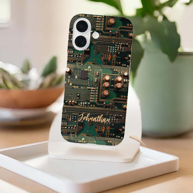 Dark Green Circuit Board Pattern Custom Case-Mate iPhone Case (Creator Uploaded)