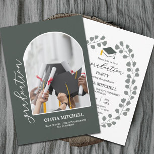 Dark Green Class of 2024 Arch Photo Graduation Invitation