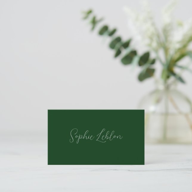 Dark Green Contact Card With Handwritten Font Name (Standing Front)