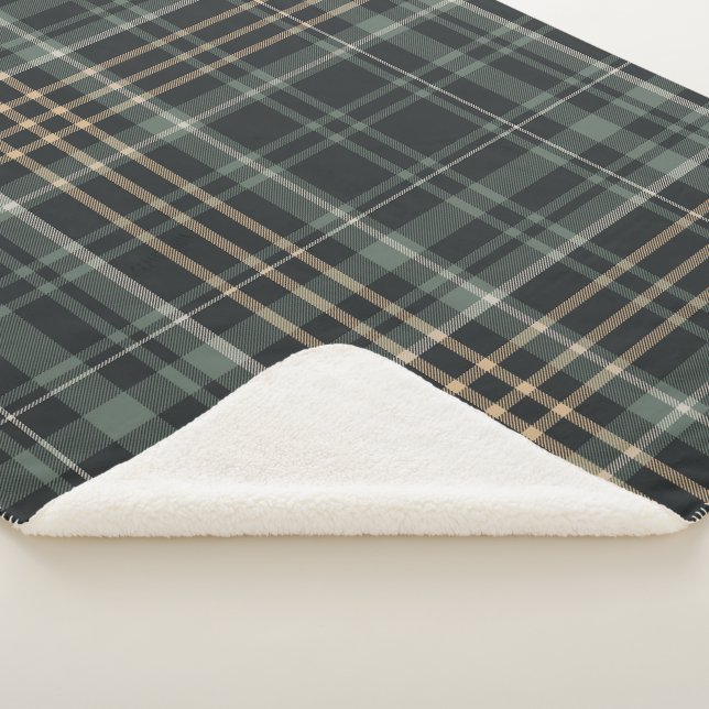 Dark Green Cream Plaid Sherpa Blanket (3/4)