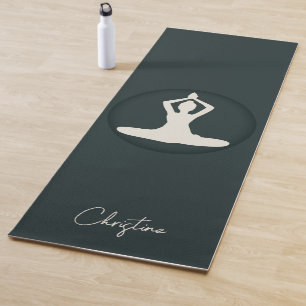 Dark Green-Cream Yoga Pose with Custom Name Yoga Mat