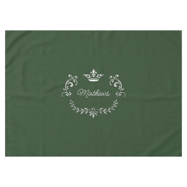 Dark Green Crown Crest Personalized Tablecloth (Front (Horizontal))