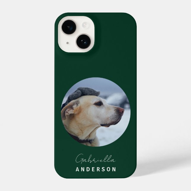 Dark Green Custom Baby Pet Dog Photo and Name iPhone Case (Back)