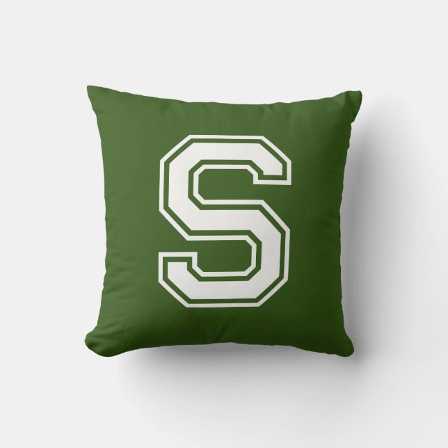 Dark Green Custom Initial Throw Pillow (Front)