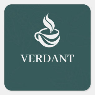 Dark Green Custom Logo Cafe Packaging Square Decal Sticker