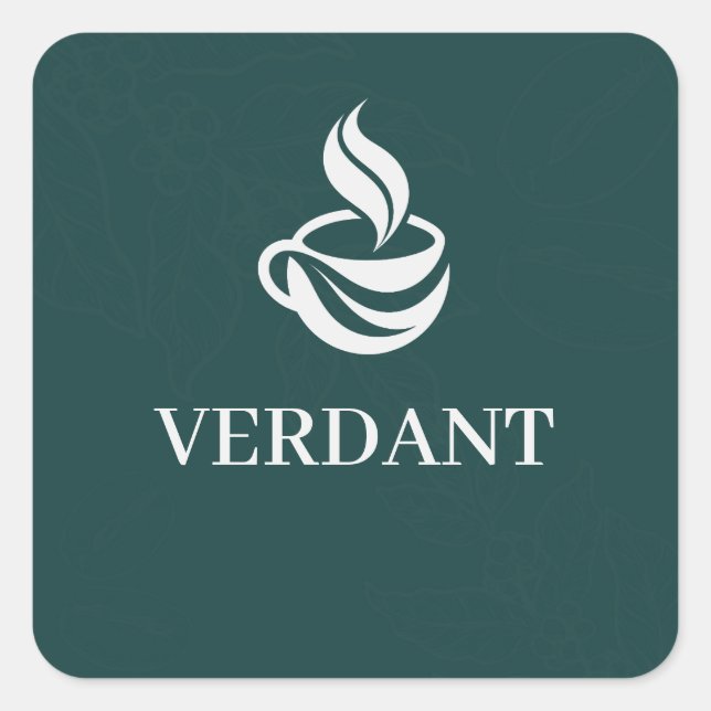 Dark Green Custom Logo Cafe Packaging Square Decal Sticker (Front)