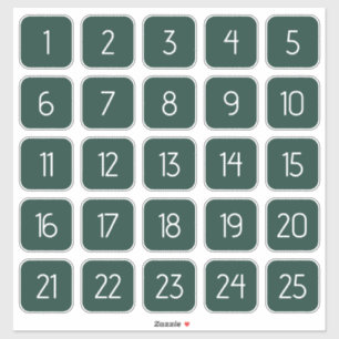 Dark Green Customizable Square Number Stickers