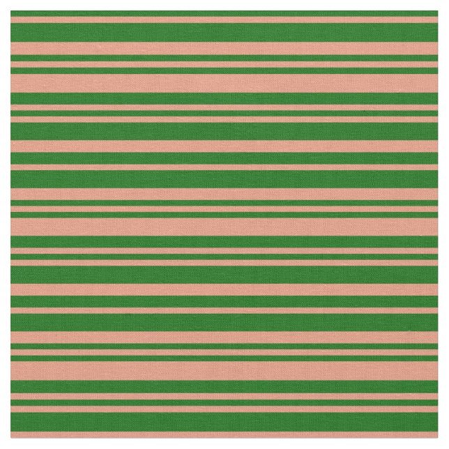 Dark Green & Dark Salmon Coloured Lines Pattern Fabric (Close Up)