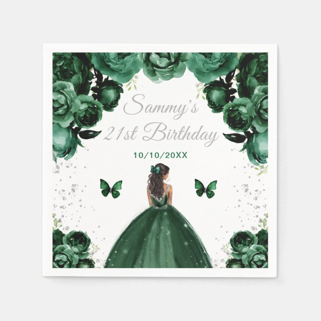 Dark Green Dark Skin Princess Birthday Party Napkin (Front)