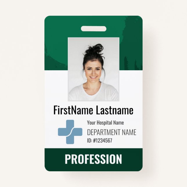 Dark Green Doctor, Nurse, Health Aide Photo ID Badge (Front)