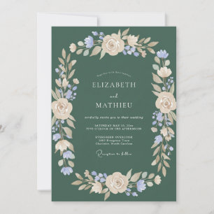 Dark Green Dreamy Botanical Wedding Invitation