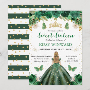Dark Green Dress Blonde Princess Sweet 16 Invitation