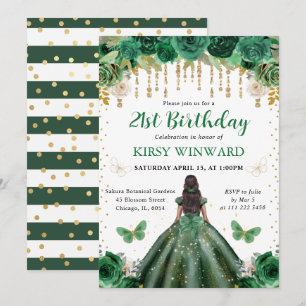 Dark Green Dress Dark Skin Princess Birthday Invitation