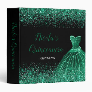 Dark Green Dress Faux Glitter Quinceanera Album Binder