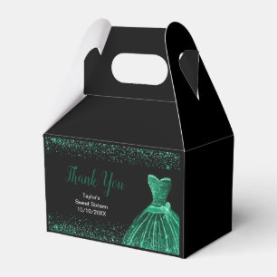 Dark Green Dress Faux Glitter Sweet 16 Birthday Favor Box