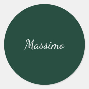Dark Green Elegant Casual Own Name Handwriting Classic Round Sticker