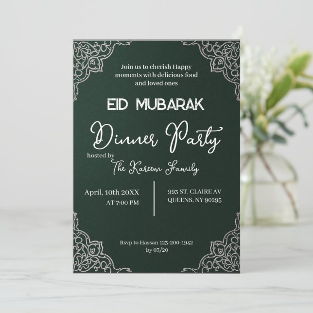 Dark Green elegant EID MUBARAK Invitation (Standing Front)