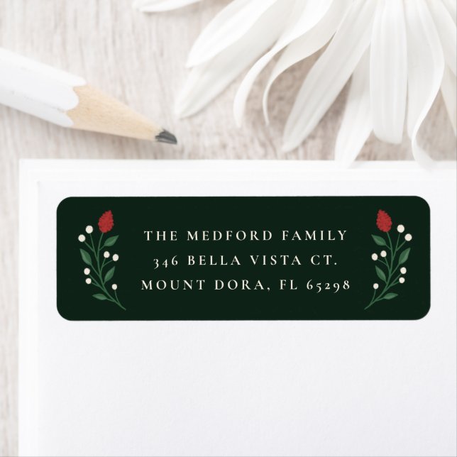 Dark Green Elegant Floral Christmas Return Address (Insitu)