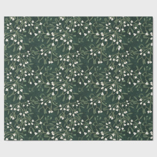 Dark Green Elegant Mistletoe & White Berry Xmas Wrapping Paper