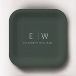 Dark Green Elegant Modern Minimalist Black White Paper Plate<br><div class="desc">Elevate your dining experience with our Classic Elegant Modern Minimalist Monogram Plate. Meticulously designed, this plate seamlessly blends timeless sophistication with contemporary minimalism, adding a touch of refined elegance to your table settings. Crafted with precision and attention to detail, this plate is more than just dinnerware; it's a personalized statement...</div>