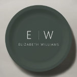 Dark Green Elegant Modern Minimalist Black White Paper Plate<br><div class="desc">Elevate your dining experience with our Classic Elegant Modern Minimalist Monogram Plate. Meticulously designed, this plate seamlessly blends timeless sophistication with contemporary minimalism, adding a touch of refined elegance to your table settings. Crafted with precision and attention to detail, this plate is more than just dinnerware; it's a personalized statement...</div>
