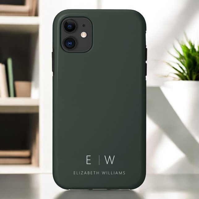 Dark Green Elegant Modern Minimalist Monogram Name Case-Mate iPhone Case (Creator Uploaded)