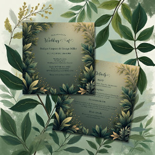 dark green elegant nature wedding all in one  invitation