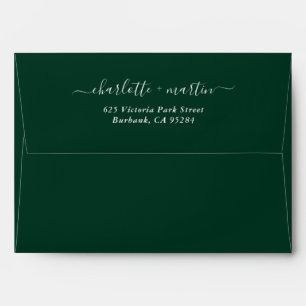 Dark Green Elegant Script Return Address Wedding Envelope