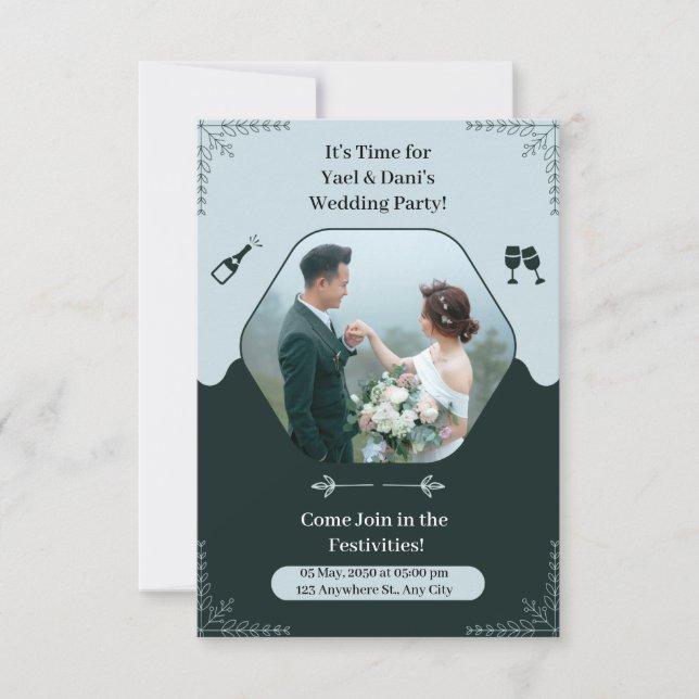 Dark Green Elegant Wedding Party Invitation (Front)