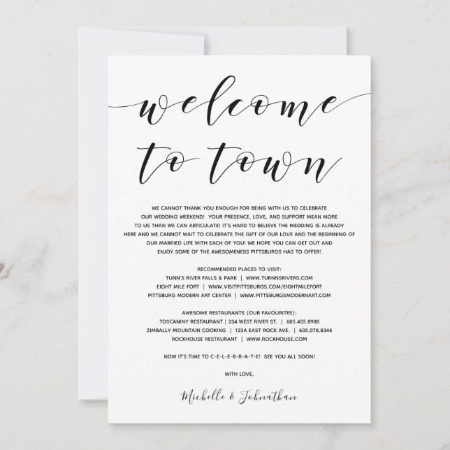 Dark green Elegant Welcome to town Invitation (Front)