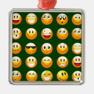 dark green emoji metal ornament
