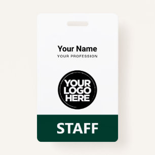 Dark Green Employee Name Business Logo Qr Code Badge