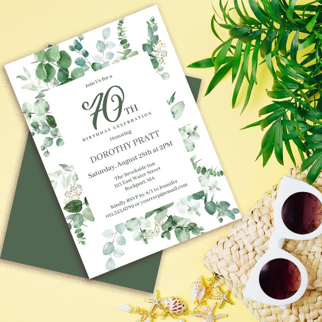 Dark Green Eucalyptus 70th Birthday Party Invitation (Creator Uploaded)