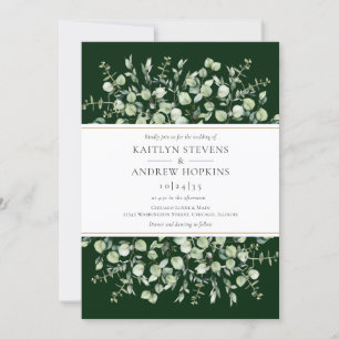 Dark Green Eucalyptus All In One Wedding Invitation