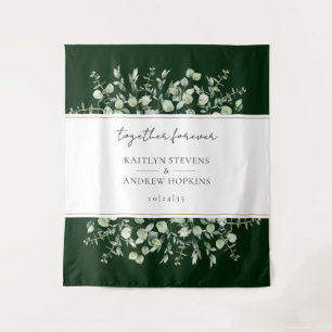 Dark Green Eucalyptus Wedding Together Forever Tapestry