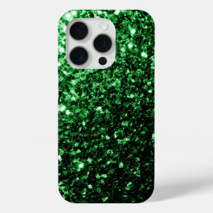 Dark green faux glitter sparkles bling iPhone 15 pro case