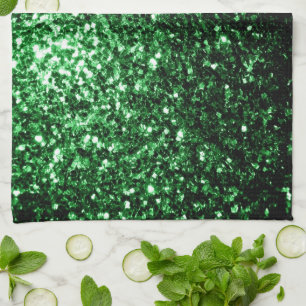 Dark green faux glitter sparkles kitchen towel