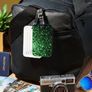 Dark green faux glitter sparkles luggage tag