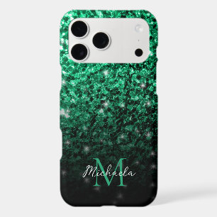Dark green faux glitter sparkles Monogram