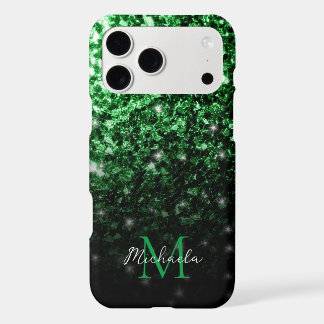 Dark green faux glitter sparkles Monogram (Back)