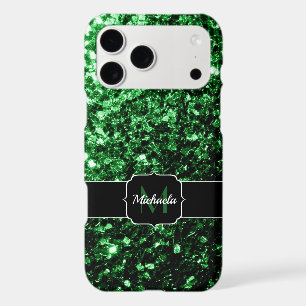 Dark green faux glitter sparkles Monogram