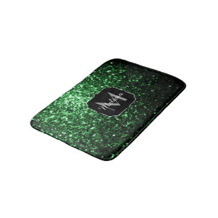 Dark green faux glitter sparkles Monogram Bath Mat