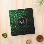 Dark green faux glitter sparkles Monogram Binder<br><div class="desc">Personalize with your initial and name. Beautiful girly glamourous green shiny glitter sparkles. Photo of Green sparkles not actual glitters!</div>