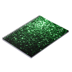 Dark green faux glitter sparkles notebook