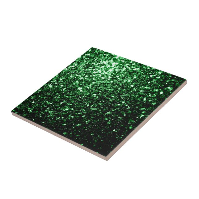Dark green faux glitter sparkles tile (Side)