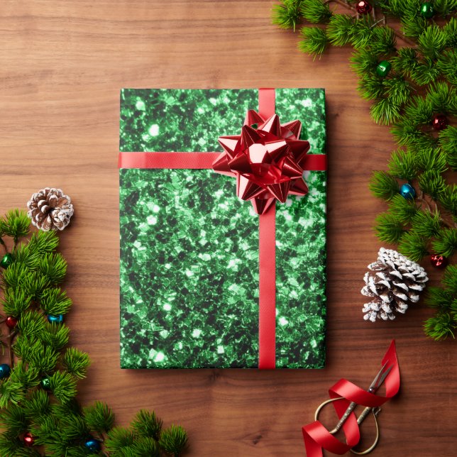 Dark green faux glitter sparkles wrapping paper (Holiday Gift)