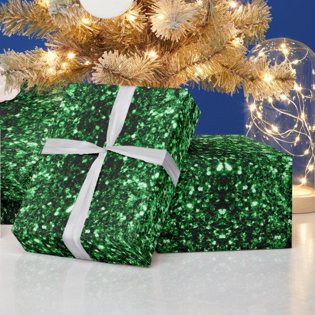 Dark green faux glitter sparkles wrapping paper (Holidays)