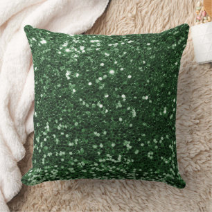 Dark Green Faux Sequin Glitter Throw Pillow