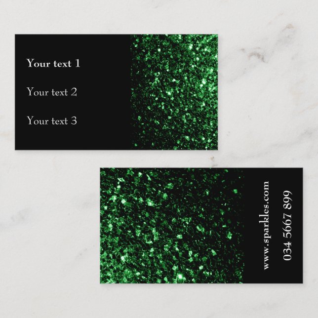 Dark green faux shiny glitter sparkles and black business card (Front/Back)